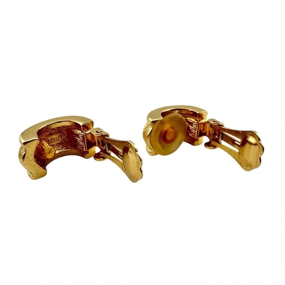 Vintage Christian Dior Earrings, Gold-tone Clip with Textured Design